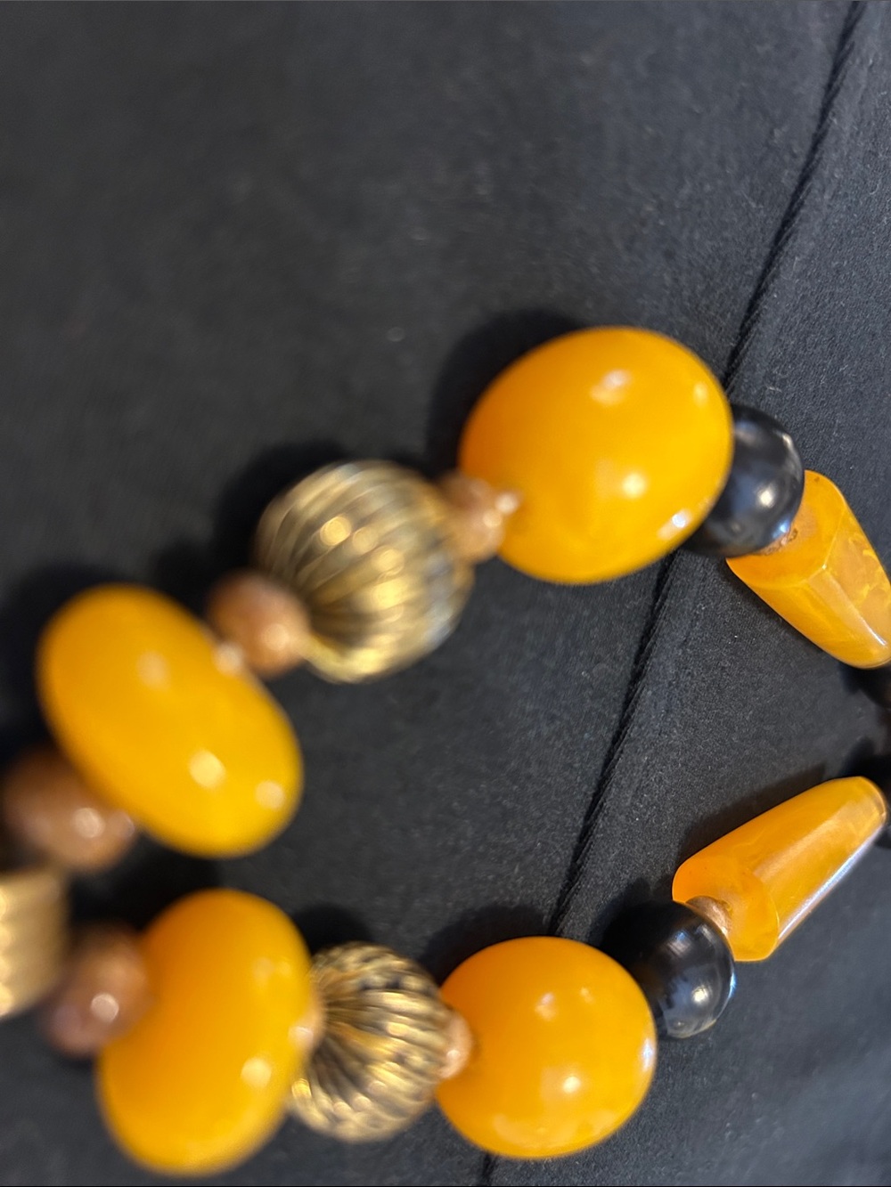 Handcrafted Yellow Beaded Statement Necklace with Ornate brass floral Pendant image 5